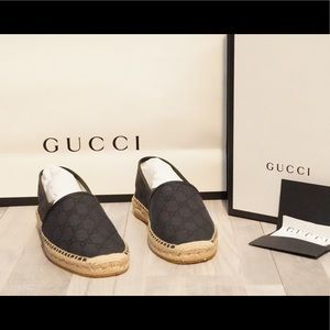 New Gucci Black Monogram Espadrilles